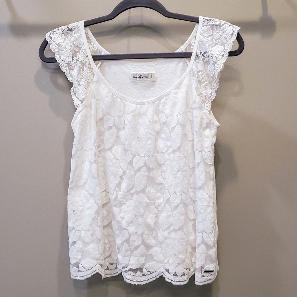Abercrombie & Fitch White Floral Lace Top Sleeveless Size Small Cotton M…